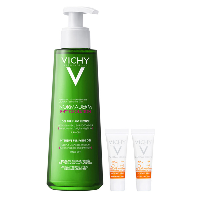 Bộ Sản Phẩm Vichy Sạch Sâu Giảm Bã Nhờn & Chống Nắng Da Dầu Mụn 3 Món