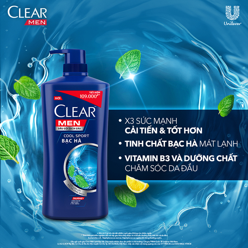 Dầu Gội CLEAR Men - Cool Sport Bạc Hà 630g