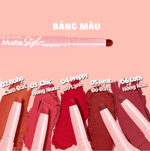 Son Bút Chì Silkygirl Matte Styler Slim Lipcolor 1.4g - 02 Boho