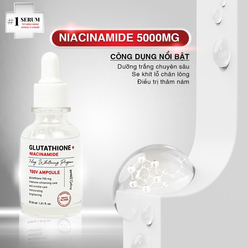Tinh Chất Angel's Liquid Glutathione + Niacinamide 7 Days Whitening Program 700 V Ampoule Giảm Nám Truyền Trắng 30ml