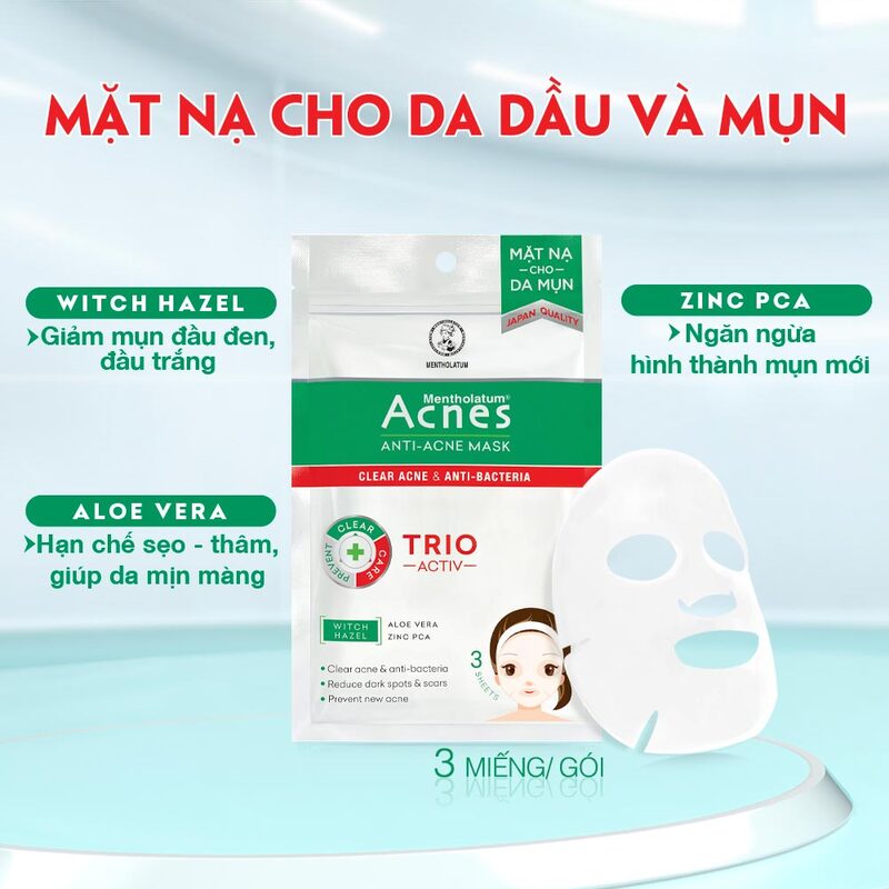 Mặt Nạ Acnes Ngừa Mụn Kháng Khuẩn 65ml (3 miếng/gói)