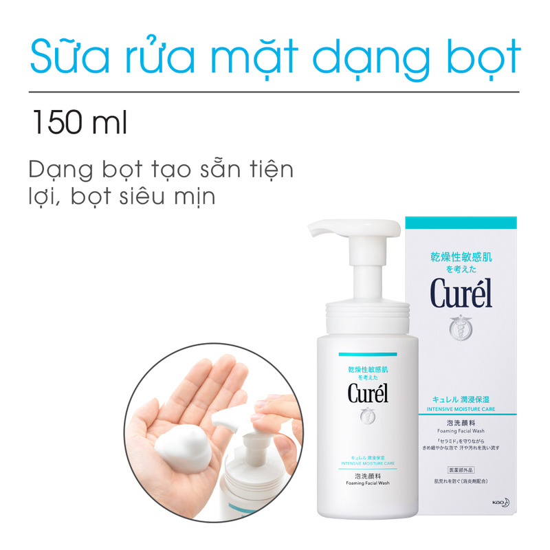 Bọt ​​Rửa Mặt Curél Intensive Moisture Care Foaming Facial Wash Cấp Ẩm Chuyên Sâu 150ml