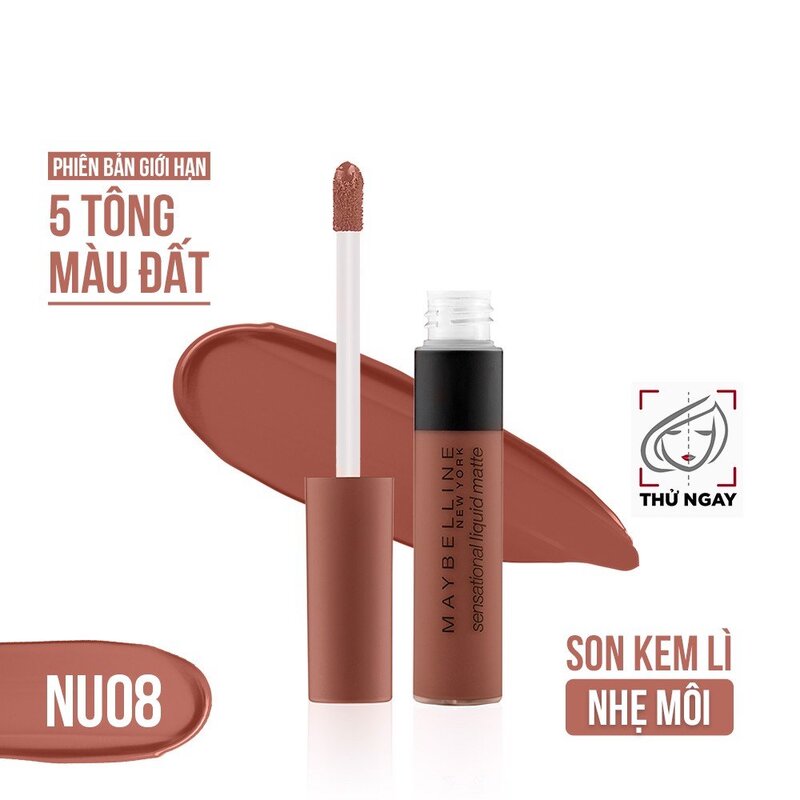 Son Kem Maybelline Sensational Liquid Matte Lipstick The Nudes NU08 Nâu Tây 7ml