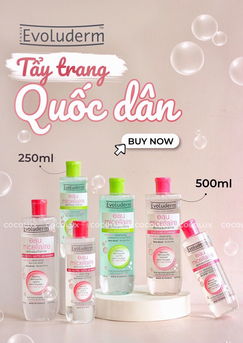 Nước Tẩy Trang Evoluderm Cho Da Dầu Hỗn Hợp 500ml