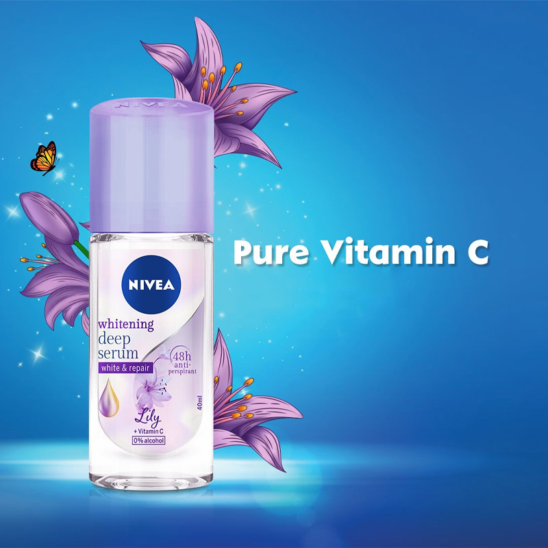 Lăn Khử Mùi Nivea Whitening Deep Serum White & Repair Lily Sáng Mịn Hương Hoa Lily 40ml