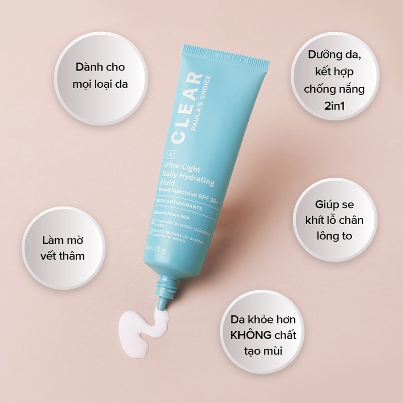Kem Dưỡng Paula's Choice Clear Ultra Light Daily Fluid Chống Nắng Da Mụn 60ml