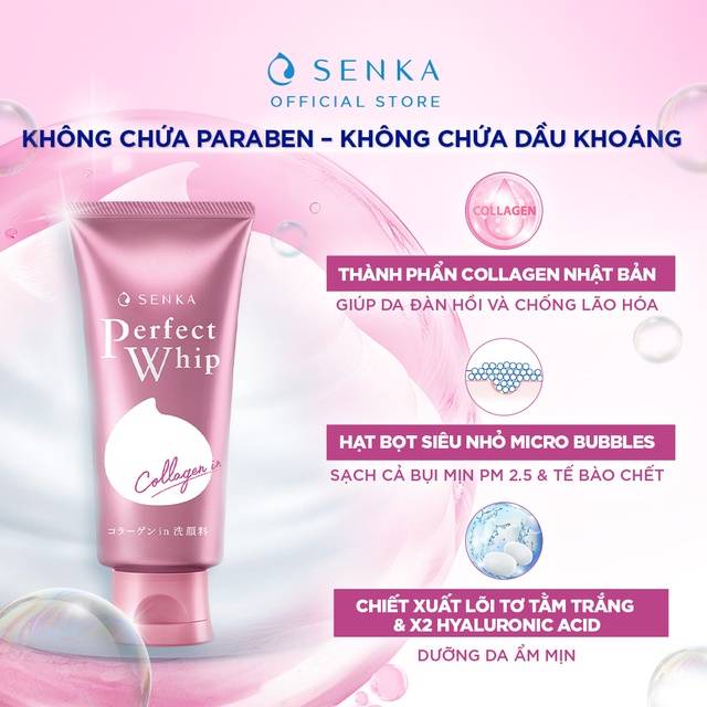 Sữa Rửa Mặt Senka Perfect Whip Collagen Tạo Bọt 120g MC