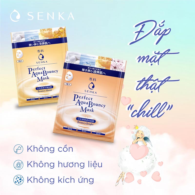 Mặt Nạ Senka Perfect Aqua Bouncy Mask Bouncy Bright Dưỡng Da Đàn Hồi & Sáng Mịn 23g