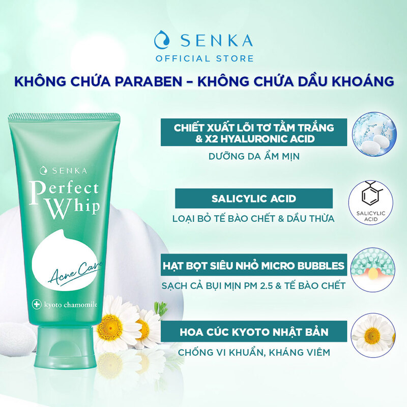 Sữa Rửa Mặt Senka Perfect Whip Acne Care Cho Da Mụn 100g