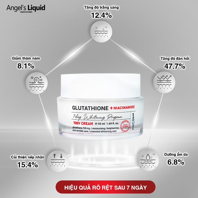 Kem Dưỡng Angel's Liquid Glutathione + Niacinamide 7 Day Whitening Program 700V Cream Dưỡng Sáng Da, Mờ Thâm Nám 50ml
