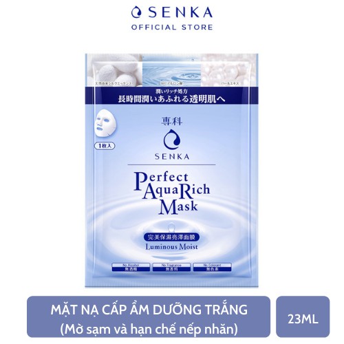 Mặt Nạ Senka Perfect Aqua Rich Mask Luminous Moist Dưỡng Ẩm Sáng Mịn 23g
