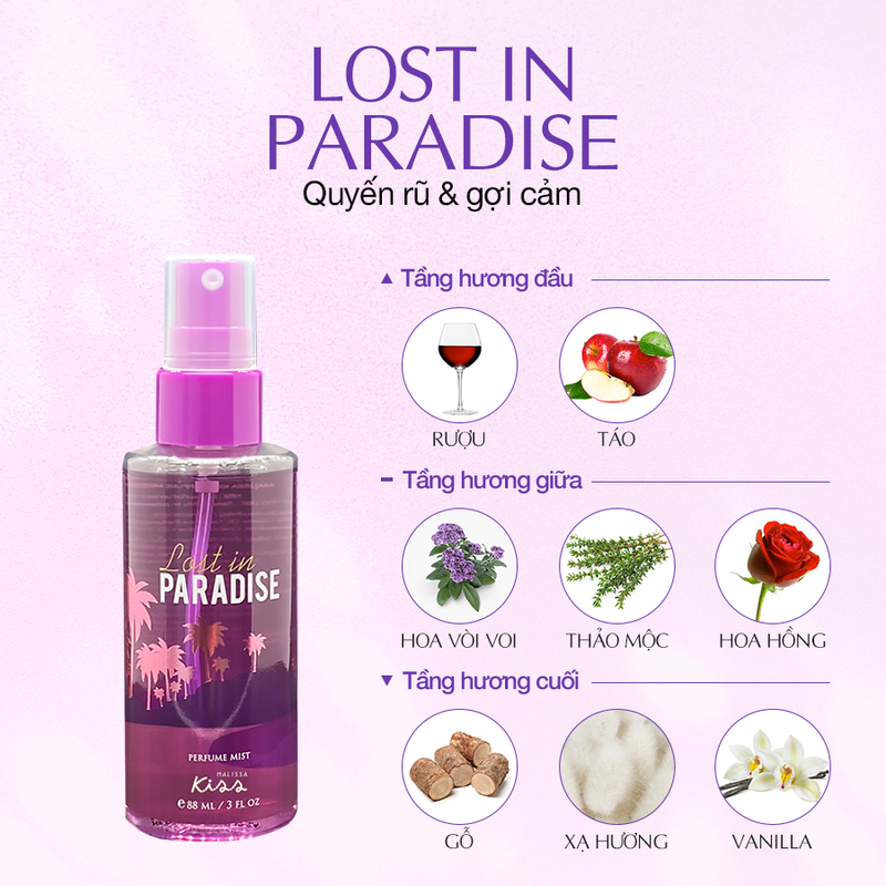 Xịt Thơm Malissa Kiss Lost In Paradise 88ml