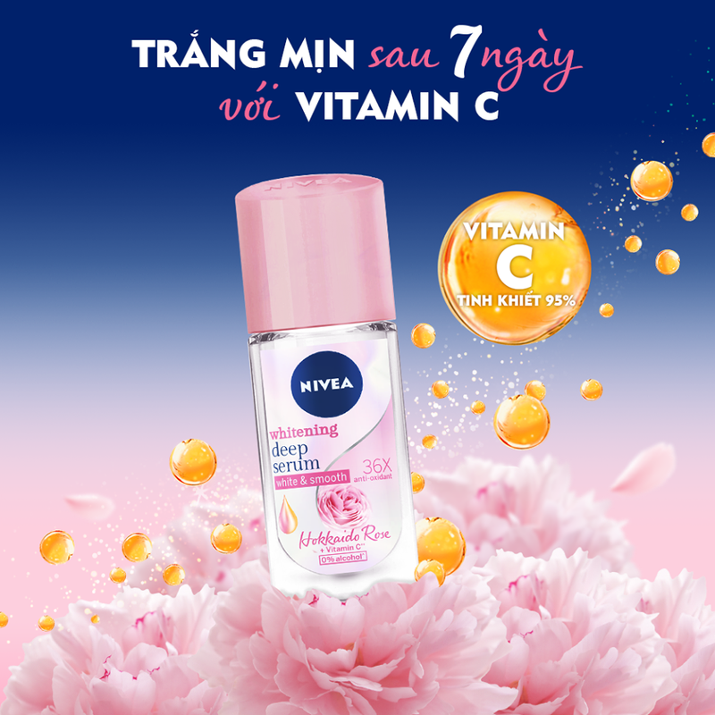 Lăn Khử Mùi Nivea Brightening Deep Serum Bright & Smooth Hokkaido Rose Sáng Mịn Hương Hoa Hồng Hokkaido 40ml