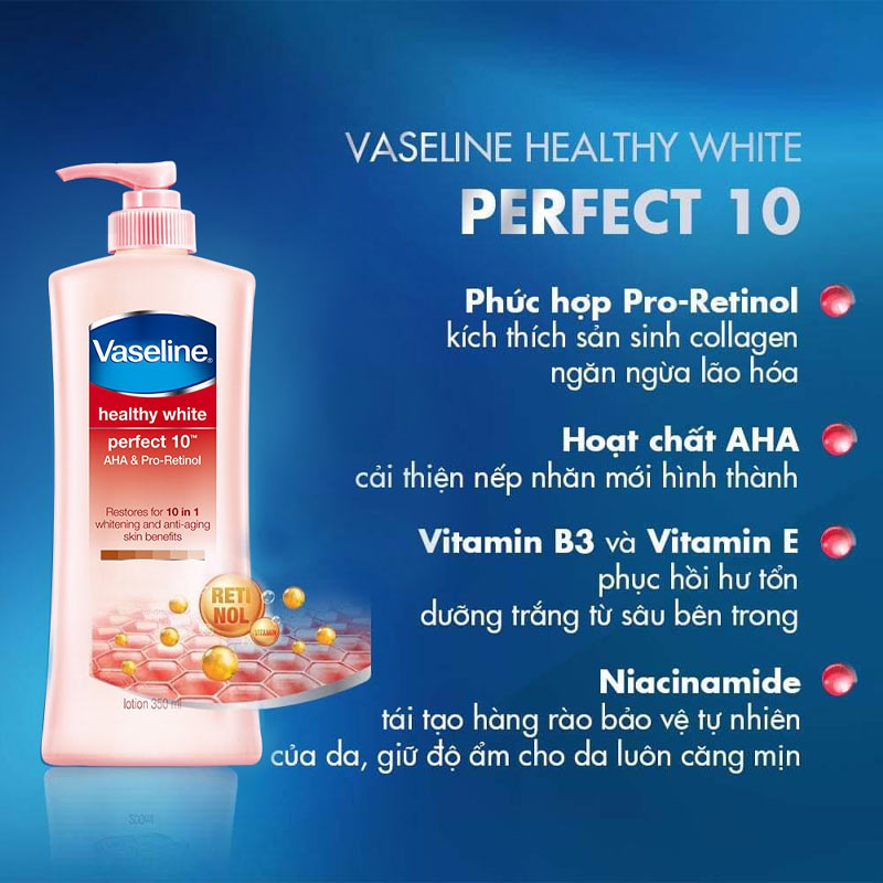 Sữa Dưỡng Thể Vaseline Trắng Da Điểm 10 -350ml