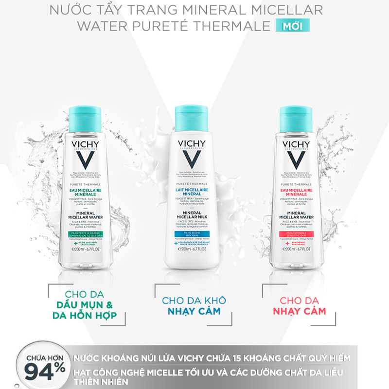 Nước Tẩy Trang VICHY Giàu Khoáng Chất Cho Da Nhạy Cảm 200ml