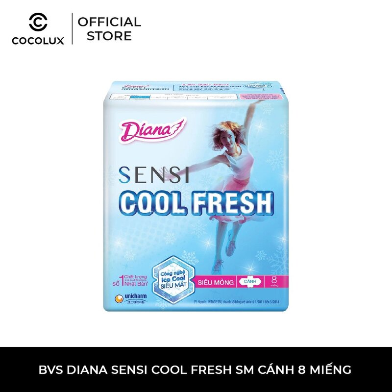 Băng Vệ Sinh Diana Sensi Cool Fresh Siêu Mỏng 23cm Cánh - 8 PCS