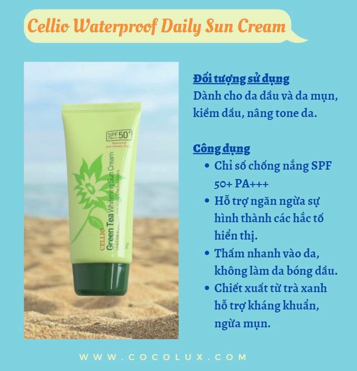 Kem Chống Nắng Cellio Dưỡng Da Màu Xanh Lá 70g