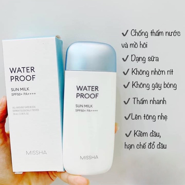 Sữa Chống Nắng Missha Waterproof Sun Milk SPF50+ PA+++ Xanh 70ml
