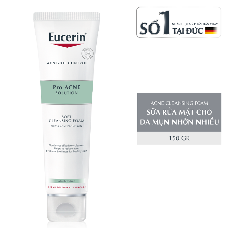 Sữa Rửa Mặt Eucerin Pro ACNE Solution Soft Cleansing Foam Tạo Bọt Cho Da Mụn Nhờn Nhiều 150g