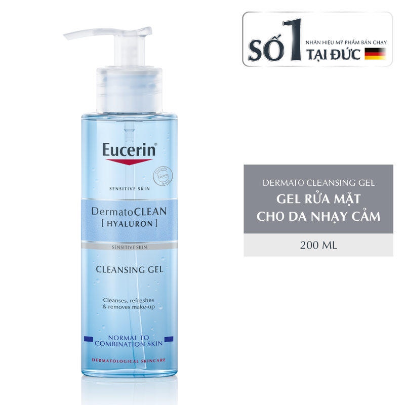 Gel Rửa Mặt Eucerin DermatoCLEAN Hyaluron Cleansing Gel Làm Sạch Dịu Nhẹ Cho Da Nhạy Cảm 200ml