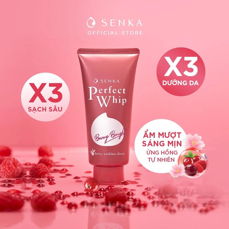 Sữa Rửa Mặt Senka Dưỡng Da Sáng Hồng Perfect Whip Berry Bright 100g