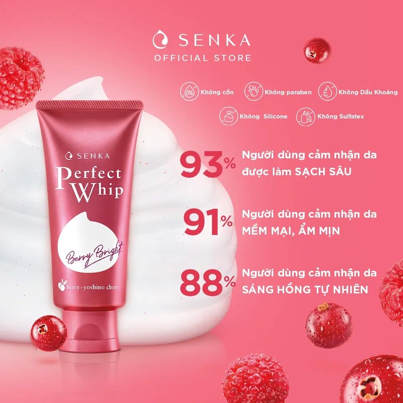 Sữa Rửa Mặt Senka Dưỡng Da Sáng Hồng Perfect Whip Berry Bright 100g