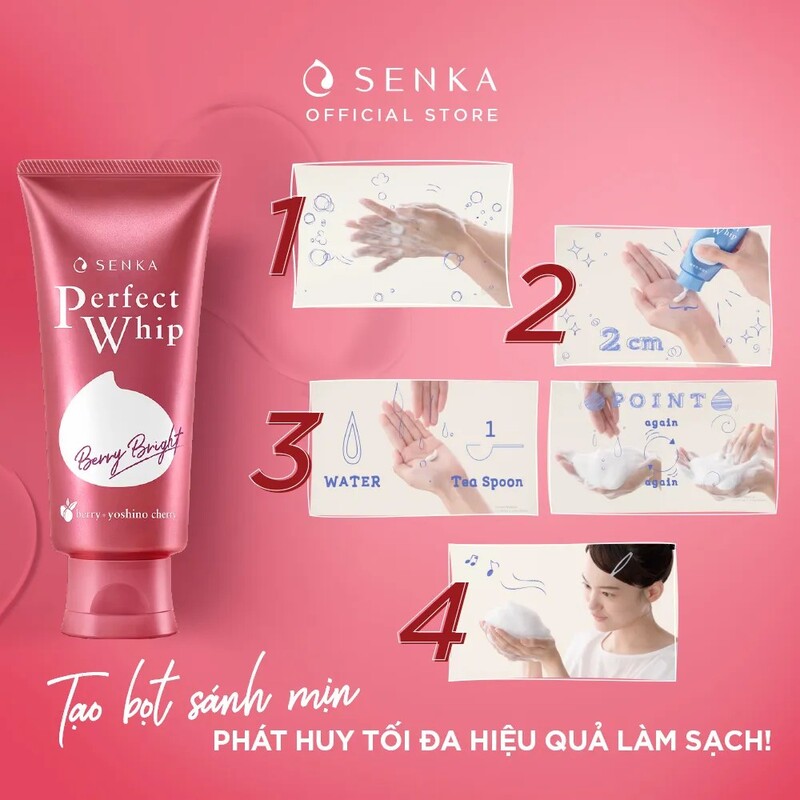 Sữa Rửa Mặt Senka Dưỡng Da Sáng Hồng Perfect Whip Berry Bright 100g