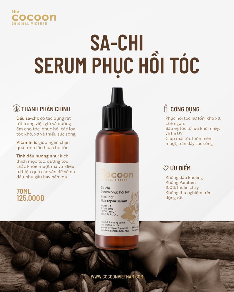 Tinh Chất Dưỡng Tóc Cocoon Sa-chi Serum Phục Hồi Tóc Inca Inchi Hair Repair 70ml