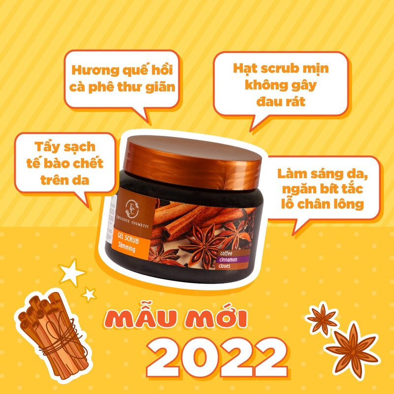 Tẩy Tế Bào Chết Body Exclusive Cosmetic Gel Scrub Slimming Coffee Cinnamon Cloves Quế Hồi 380g
