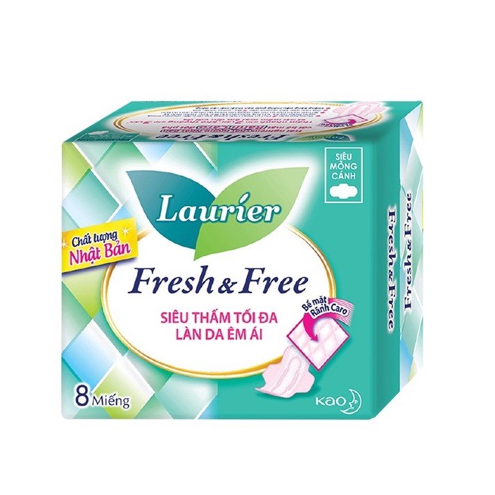 Băng Vệ Sinh Laurier Siêu Mỏng Cánh Fresh&Free 22cm 8 Miếng