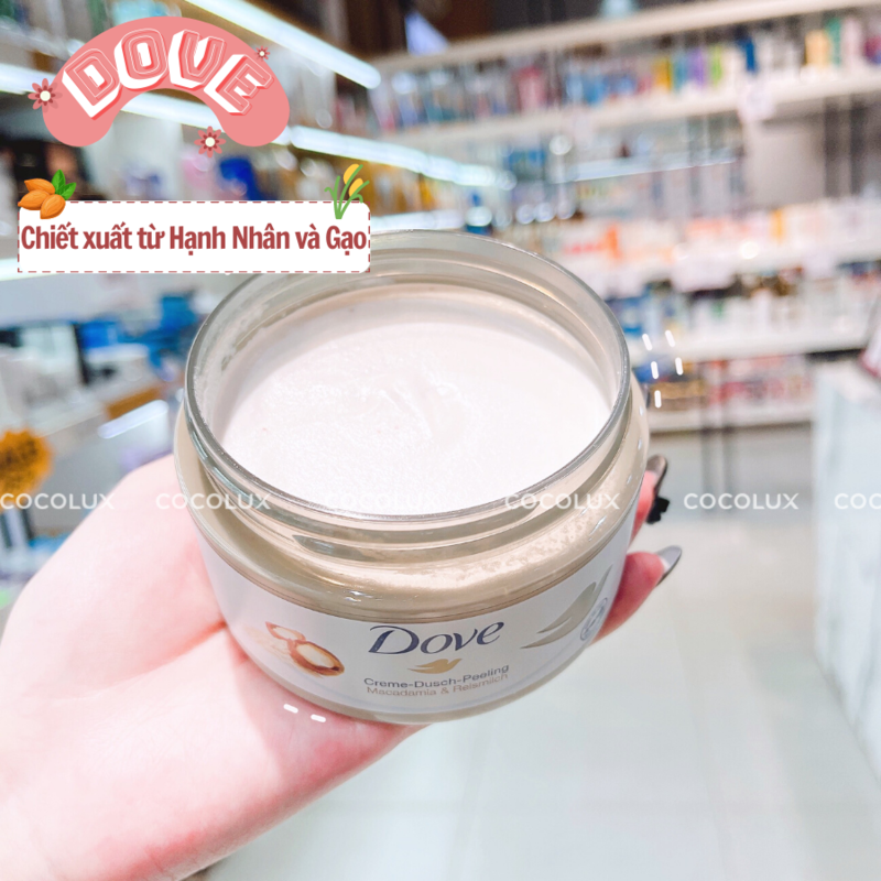 Tẩy Tế Bào Chết Body Dove Creme Dusch Peeling Macadamia & Reismilch 225ml