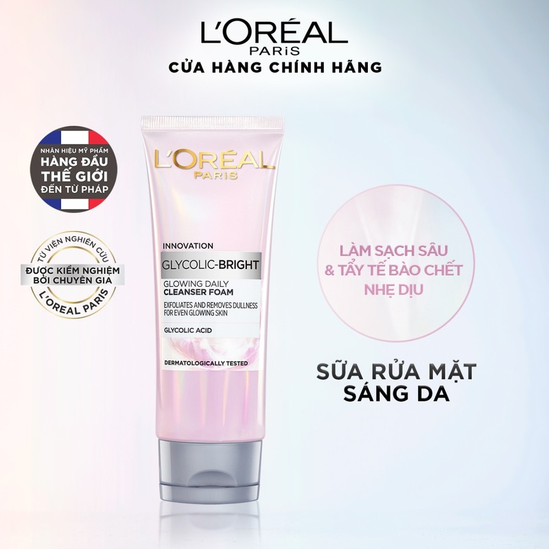 Sữa Rửa Mặt L'Oreal Paris Glycolic Bright Sáng Da 100ml