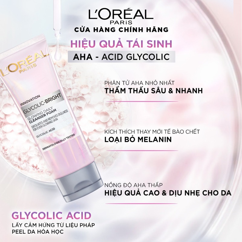 Sữa Rửa Mặt L'Oreal Paris Glycolic Bright Sáng Da 100ml