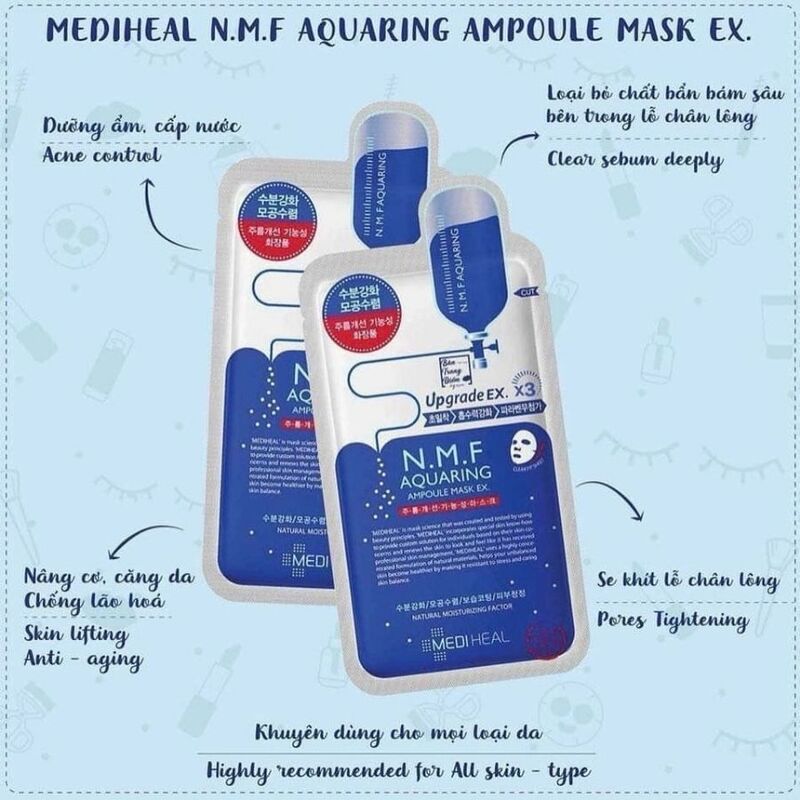 Mặt Nạ Mediheal N.M.F Aquaring Ampoule Mask Ex Dưỡng Ẩm, Kiềm Dầu 10PCS
