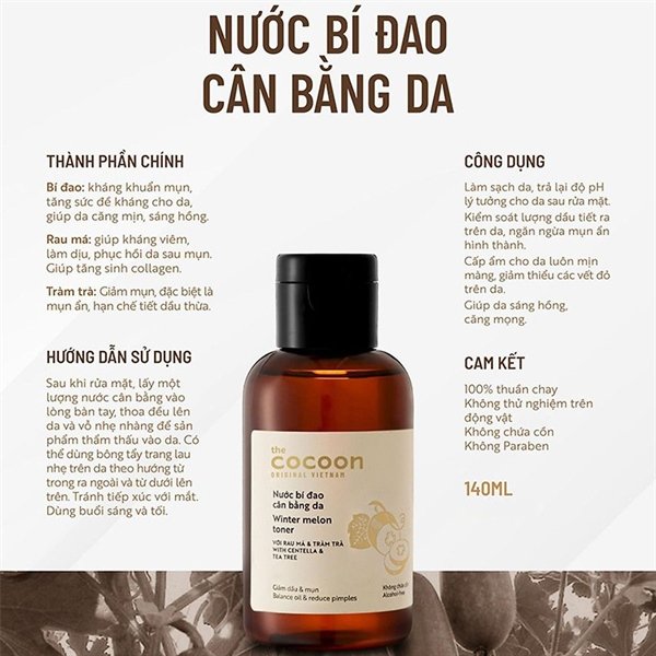 Nước Tẩy Trang Cocoon Winter Melon Micellar Water Chiết Xuất Bí Đao Làm Sạch Da 140ml