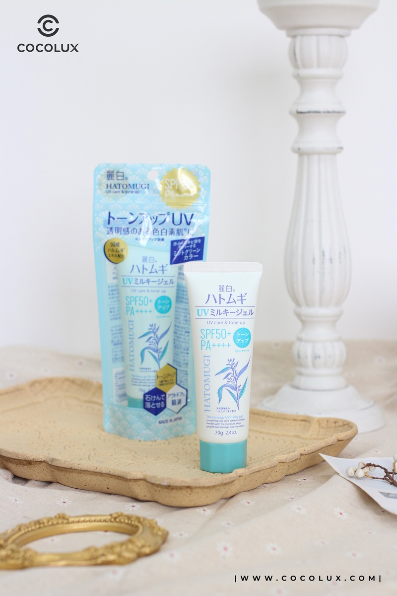 Kem Chống Nắng Hatomugi UV Care & Tone Up SPF50+ PA++++ Nâng Tone Tuýp Nắp Xanh Bạc Hà 70g