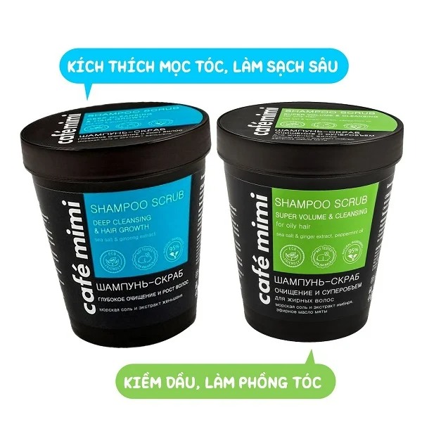 Dầu Gội Tẩy Tế Bào Chết Da Đầu Cafe Mimi Shampoo Scrub Cho Tóc Yếu, Tóc Thường 330g