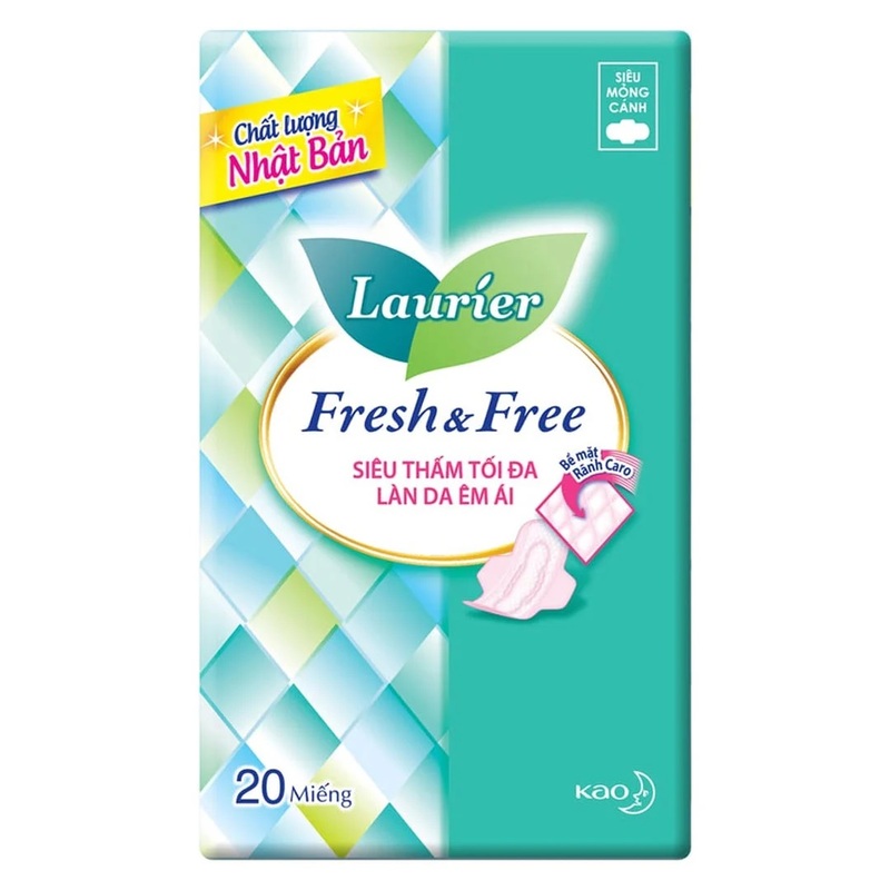 Băng Vệ Sinh Laurier Fresh&Free 22cm Siêu Thấm, Có Cánh 20 PCS