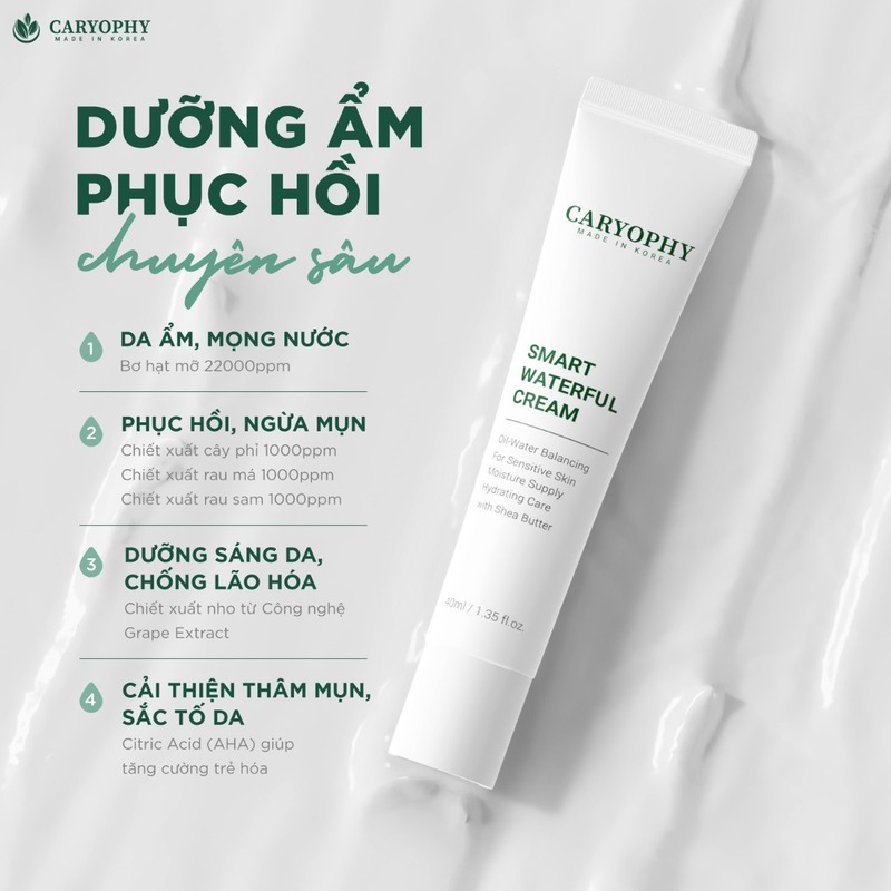 Kem Dưỡng Caryophy Smart Waterful Cream Cấp Nước và Phục Hồi Da Mụn 40ml