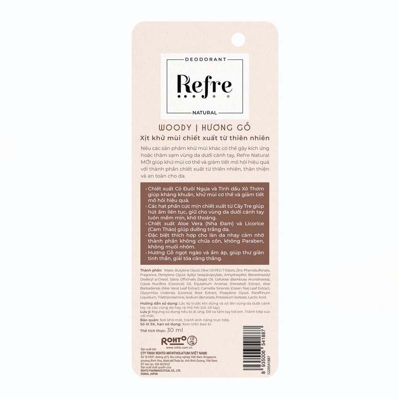 Xịt Khử Mùi Refre Hương Gỗ 30ml