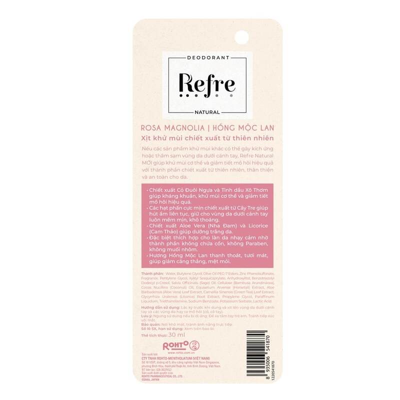 Xịt Khử Mùi Refre Hồng Mộc Lan 30ml