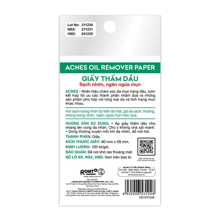 Giấy Thấm Dầu Acnes Oil Remover Paper 100 PCS 
