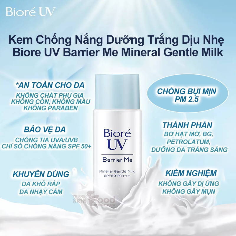 Sữa Chống Nắng Bioré UV Barrier Me Mineral Gentle Milk Dịu Nhẹ SPF50 PA+++ 50ml