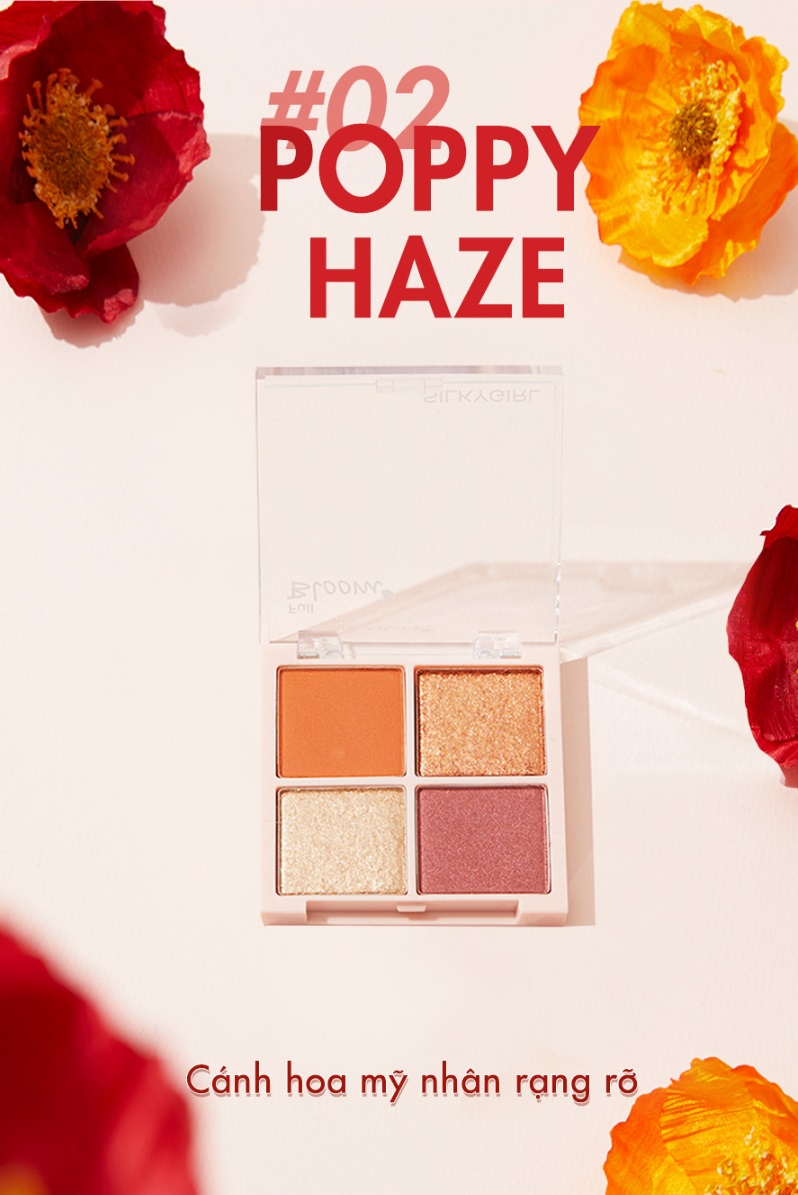 Phấn Mắt Silkygirl Full Bloom Shadow Quad 4 Ô Có Nhũ 02 Poppy Haze