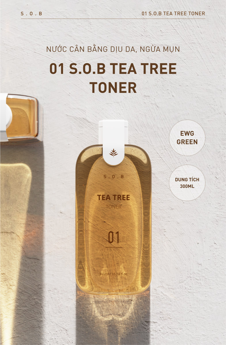 Nước Hoa Hồng S.O.B Tea Tree Toner Dưỡng Sáng Da Và Giảm Mụn 300ml