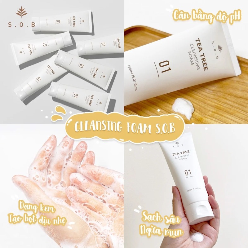 Sữa Rửa Mặt S.O.B Tea Tree Cleansing Foam Làm Sạch Sâu Và Giảm Mụn 150ml