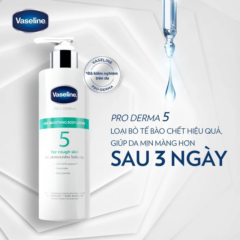 Sữa Dưỡng Thể Vaseline Pro Derma 5 - AHA Smoothing Body Lotion Mịn Da 5.5% AHA 250ml