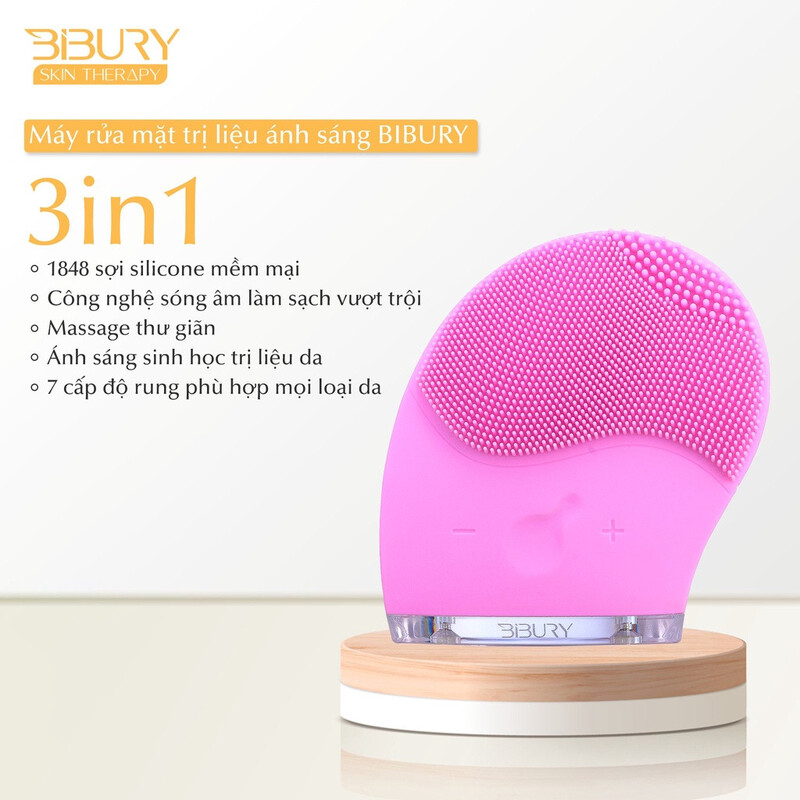 Máy Rửa Mặt Bibury Skin Therapy Facial Cleansing & Light Therapy Brush Màu Hồng