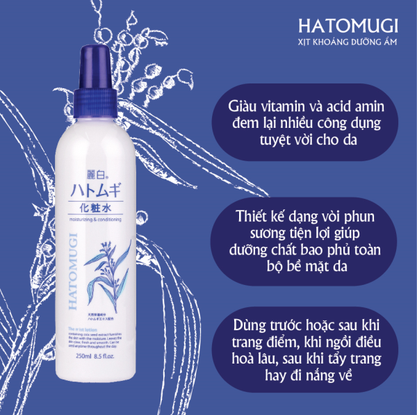 Xịt Phun Sương Hatomugi Ý Dĩ Dưỡng Ẩm, Làm Sáng Da 250ml