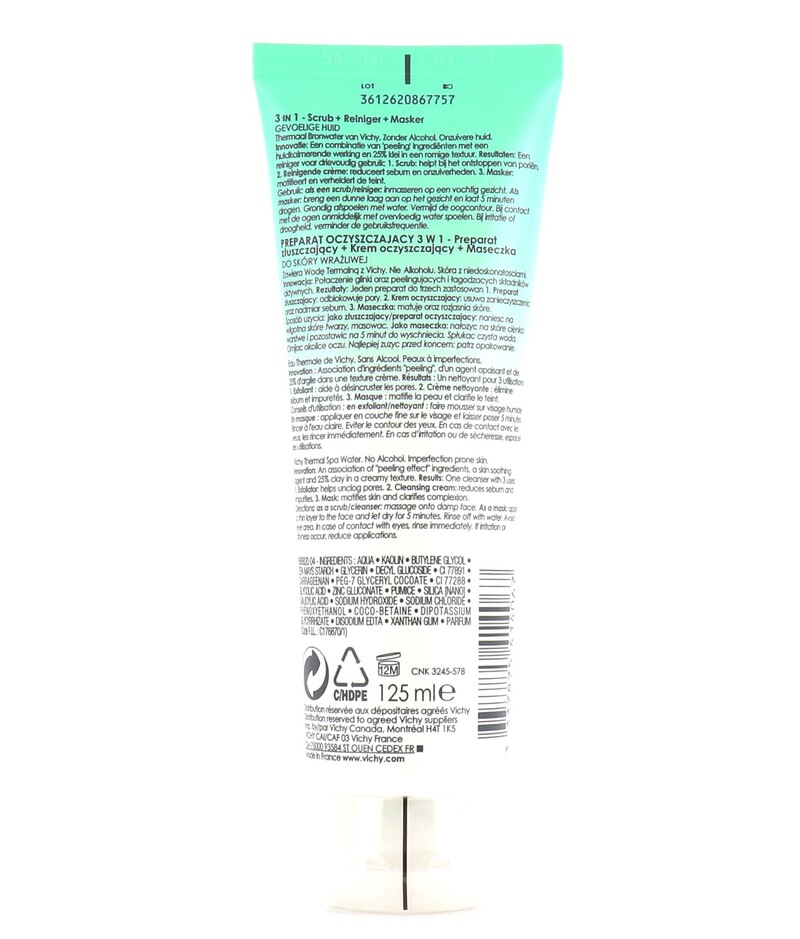 Kem Tẩy Tế Bào Chết Vichy Normaderm 3 Tác Động Ngừa Mụn Kiêm Mặt Nạ Thanh Lọc 125ml